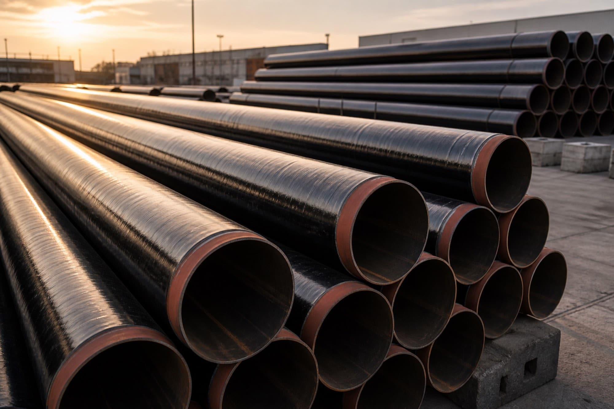 3LPE coated steel pipes ready for dispatch